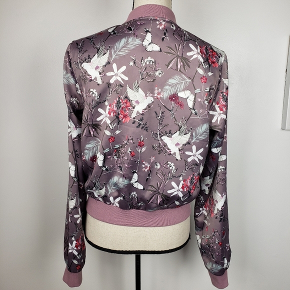 Aeropostale Purple Floral Satin Bomber Jacket M - Picture 9 of 16